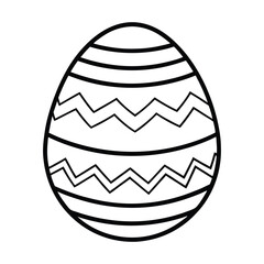 Black and white vector illustration of an Easter egg with decorative zigzag and stripe patterns, perfect for coloring pages and festive designs.