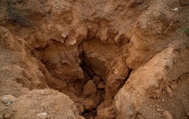 Obraz premium Brown Soil Hole Texture Close-Up