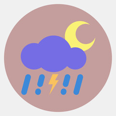 Icon thunder storm night. Weather elements symbol. Icons in color mate style. Good for prints, web, smartphone app, posters, infographics, logo, sign, etc.