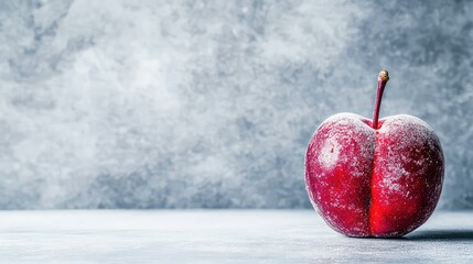 red apple with frosty texture on gray background