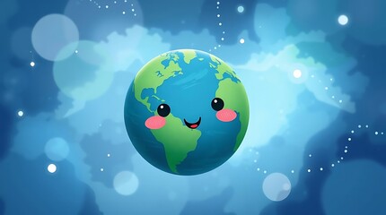 Naklejka premium Cute Cartoon Earth in Space, Perfect for Children's Education