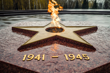 Eternal Flame with danes 1941-1945. The Concept Of The Holiday Is May 9th. Russia.