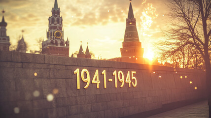 The Kremlin wall with the danes 1941-1945. The Concept Of The Holiday Is May 9th. Russia.