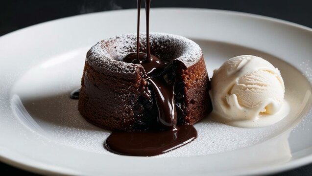 petit gateau ice cream cream raspberry chocolate sweet dessert