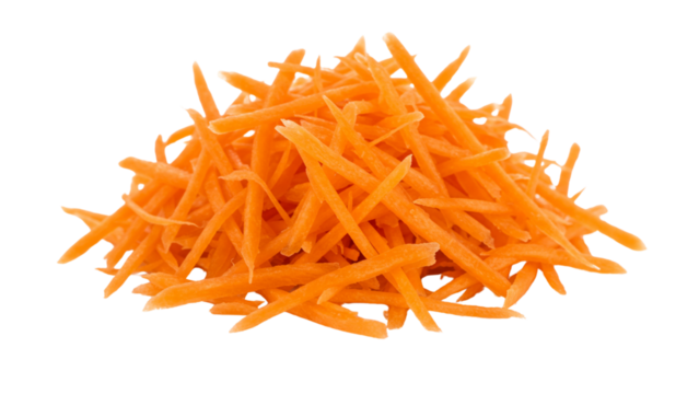 Vibrant pile of shredded carrots. A nutritious and colorful ingredient, perfect for salads, snacks, and culinary creations. 