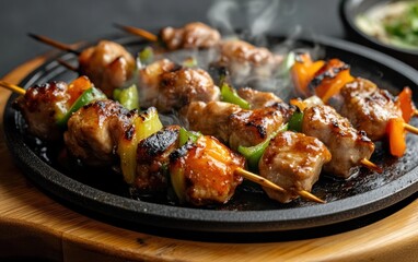 Sizzling Grilled Meat and Pepper Skewers