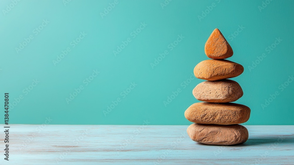 Poster a stack of smooth rocks on a table representing the employee motivation pyramid and building blocks 