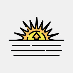 Icon sunrise. Weather elements symbol. Icons in filled line style. Good for prints, web, smartphone app, posters, infographics, logo, sign, etc.