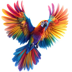 Fototapeta premium A Fluffy 3D Cartoon Parrot with Rainbow Colored Feathers Isolated on Transparent Background