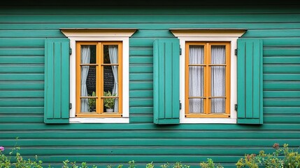 Traditional green Dutch house in Zaanse Schans, Netherlands
