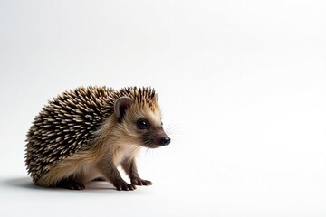 Fototapeta premium A single brown hedgehog against a stark white backdrop , hedgehog, high-resolution, element