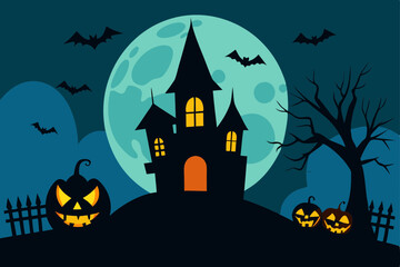 Halloween background with haunted house