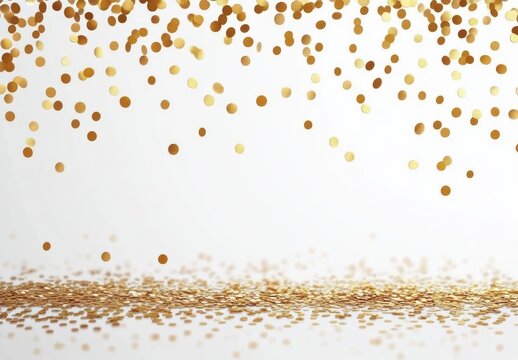Gold Confetti Falling on White Background Minimalist Modern Abstract Art Celebration Birthday Party Christmas New Year Decor