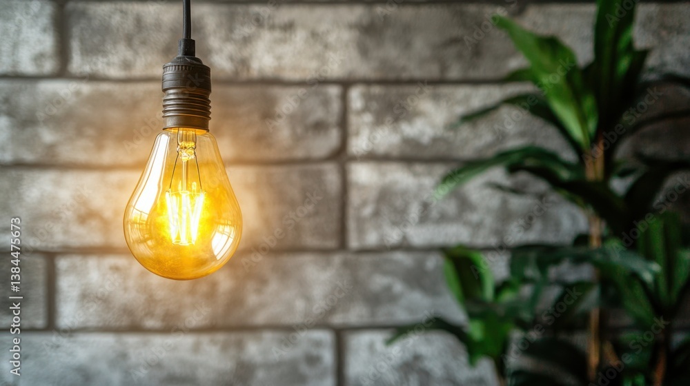 Poster light bulb hanging from a light fixture symbolizing idea development and creativity in a conceptual 