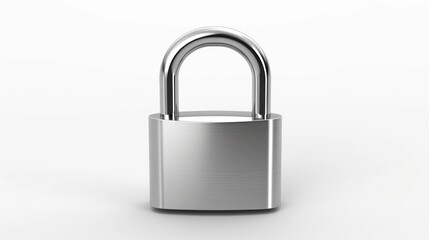 Simple metallic padlock with a cylindrical body and curved shackle isolated on a plain white background
