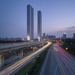 Fototapeta premium Wide Highway Long Exposure Photo at Dusk