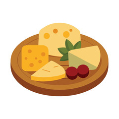 A rustic wooden platter with assorted cheeses and crackers
