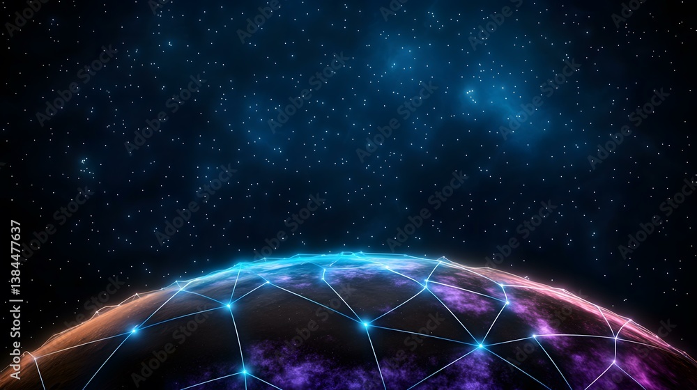 Aufkleber the image shows a stylized earth viewed from space, with a network of glowing lines connecting nodes
