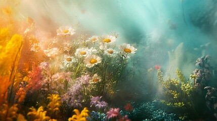 Fototapeta premium Dreamy Floral Garden: A Whimsical Escape into Nature's Beauty