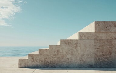 Beige Stone Staircase Ascending to Calm Ocean