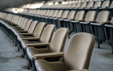 Fototapeta premium Empty Stadium Seats: Beige and Gray Rows Under