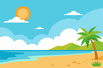 tropical beach with palm trees and sun