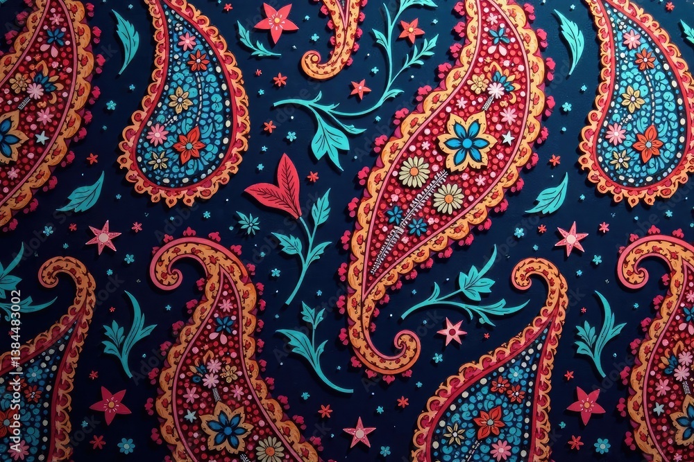 Wall mural intricate paisley pattern flows seamlessly across fabric , background texture, illustration