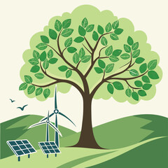 vector illustration of a tree with green grass