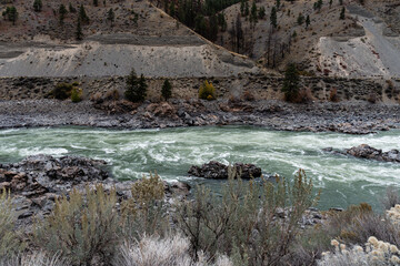 Fraser river in big canyon in autumn British Columbia Canada