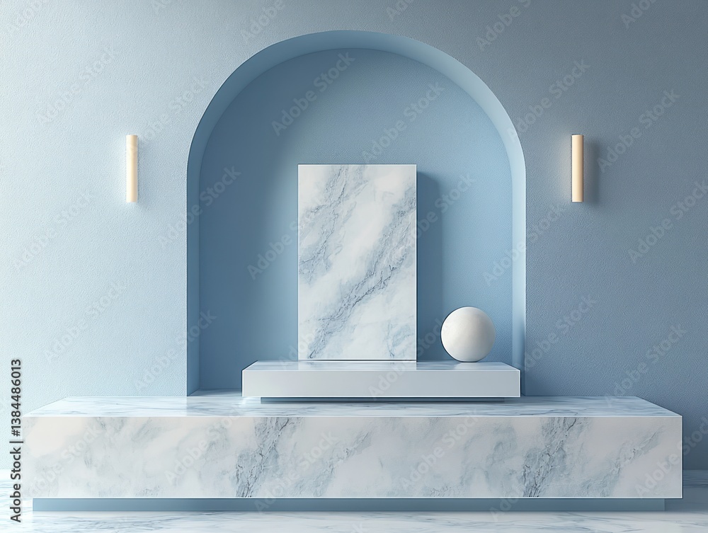 Poster minimalist modern art composition in soft pastel blue with geometric shapes for display product pres