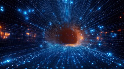 Digital Plexus Network Abstract Background with Glowing Neon Lights and Low Polygon Structure in Cyberpunk Style