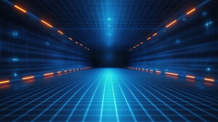 Futuristic Digital Grid Abstract Background with Technology and Communication Network Lines and Dots