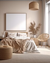 Scandinavian Minimalist Bedroom with Wicker Furniture and Natural Lighting