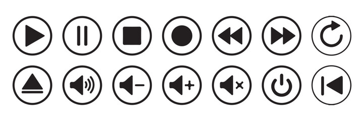 Big Media player control icon set, interface multimedia symbols. Pause, rewind, fast forward Play video icon collection. Mobile apps Vector Illustration Eps 10