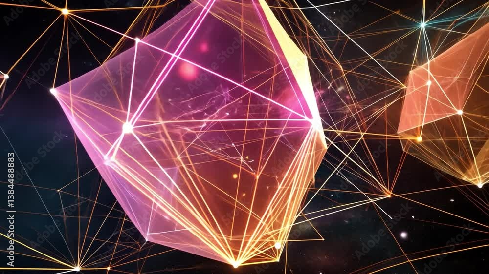 Poster geometric abstract: captivating geometric forms linked by intricate networks of lines, showcasing a 