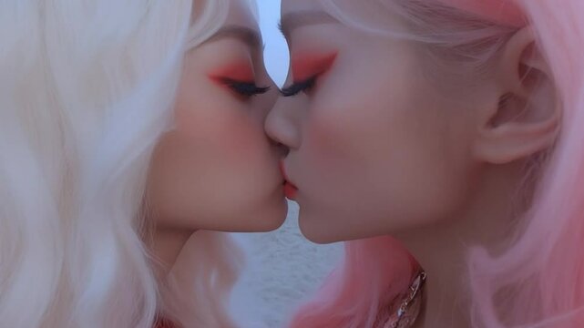 「愛しさ溢れる微笑みとキス」
「ときめきの瞬間：二人の笑顔とキス」
「幸せを分かち合うキスと笑顔」
「恋する二人の微笑みと優しいキス」
「心がとろける甘いキス」
