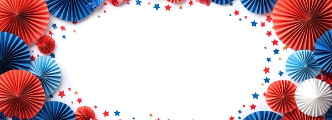 4th of July Decorations Red White Blue Stars Confetti Paper Fans Independence Day Celebration Banner