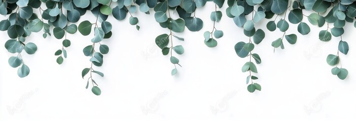 Eucalyptus Leaves and Branches on White Background Minimalist Botanical Illustration