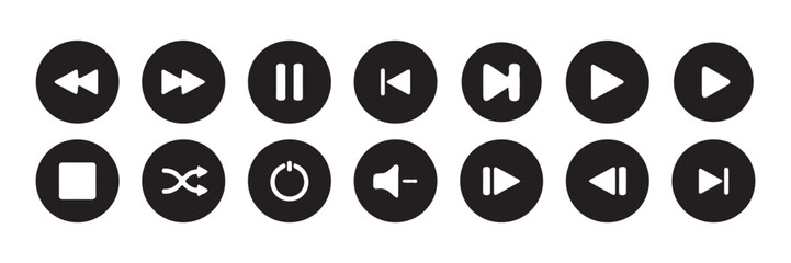 Big Media player control icon set, interface multimedia symbols. Pause, rewind, fast forward Play video icon collection. Mobile apps Vector Illustration Eps 10