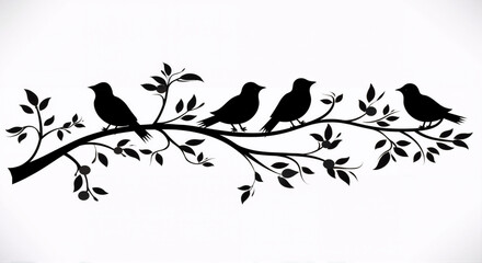 Fototapeta premium a horizontal branch with a few birds sitting on in the vector