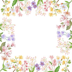Meadow Wildflowers Square Border Frame Illustration 
