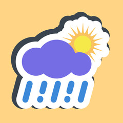 Sticker rain with sun. Weather elements symbol. Good for prints, web, smartphone app, posters, infographics, logo, sign, etc.