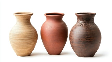 Clay pottery vases isolated on white background