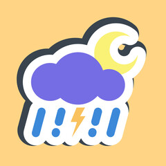 Sticker thunder storm night. Weather elements symbol. Good for prints, web, smartphone app, posters, infographics, logo, sign, etc.