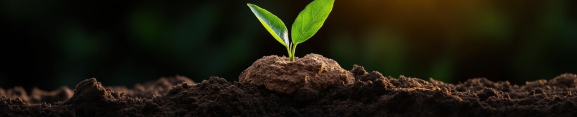 Fototapeta premium Eco-Conscious Growth Narrative Sustainable Seedling Emerging from Rich Organic Soil - Wellness Branding for Environmental Innovation and Regenerative Design