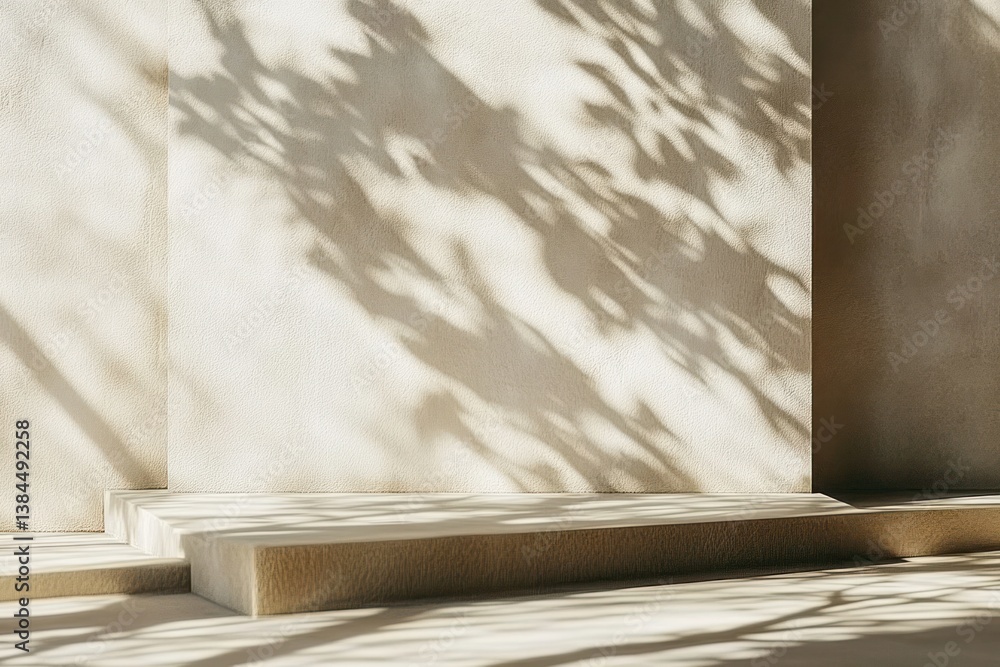 Aufkleber brown product display podium with abstract nature shadow on beige background 3d rendering