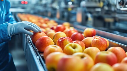 High Tech Apple Sorting: Automated Conveyor Belt in Modern Facility