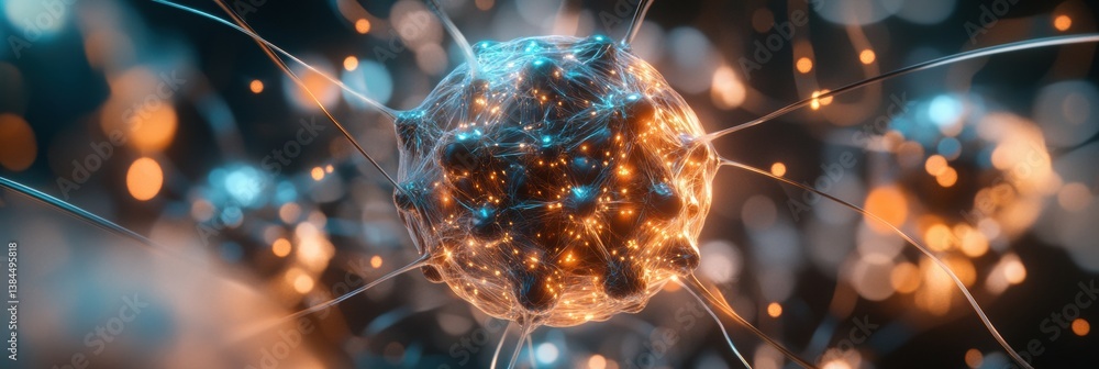 Poster highly detailed 3d illustration of adeno-associated virus with intricate surface details and biolumi