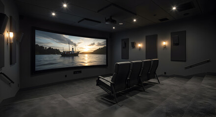 Contemporary Home Theater Setup with Luxurious Seating and Impressive Display