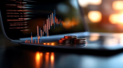 Stock Market Trends Coins  Laptop Graph.